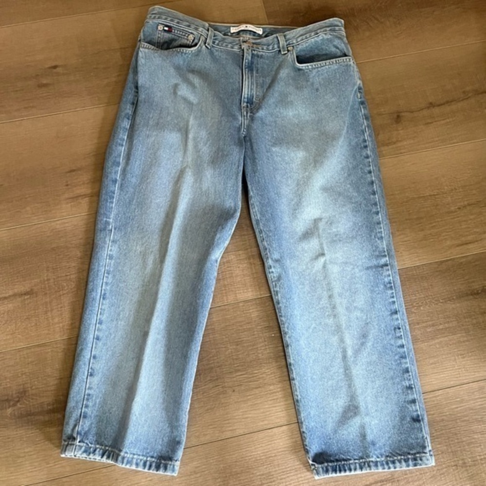 Tommy Hilfiger VTG Y2K Cropped Boyfriend Jeans Women 12 Capri Light Wash‎ 36x26